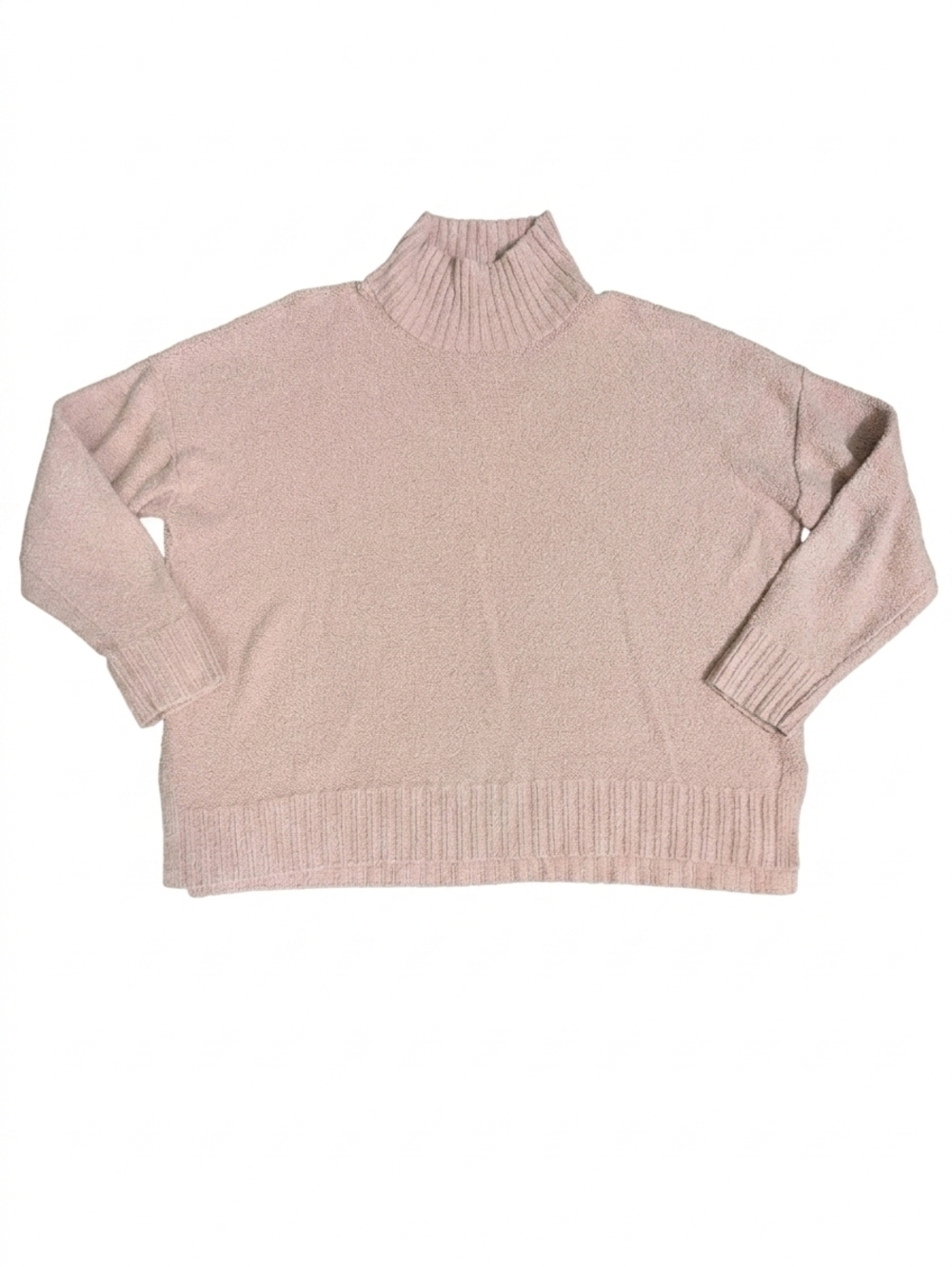 Eileen Fisher Organic Cotton Bouclé Knit Mock Neck Sweater Pink Large Cozy Fall